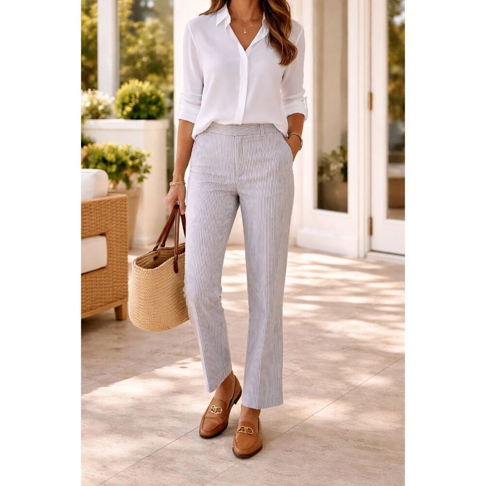 Hilary Radley Blue White Stripe Stretch Pants XXL Modern Chic